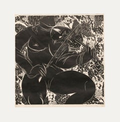 Tsugumi Ota (b.1951) - 1985 Linoprint, The Violinist