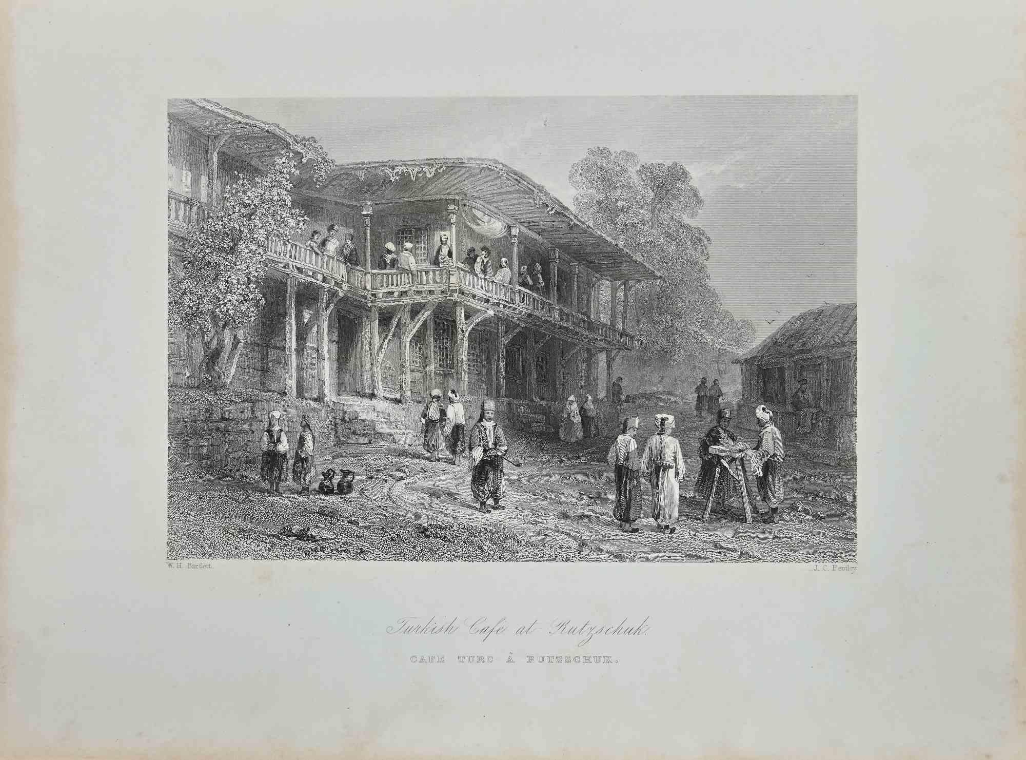 Türkisches Cafe in Rutzschuk – Originallithographie – 19. Jahrhundert