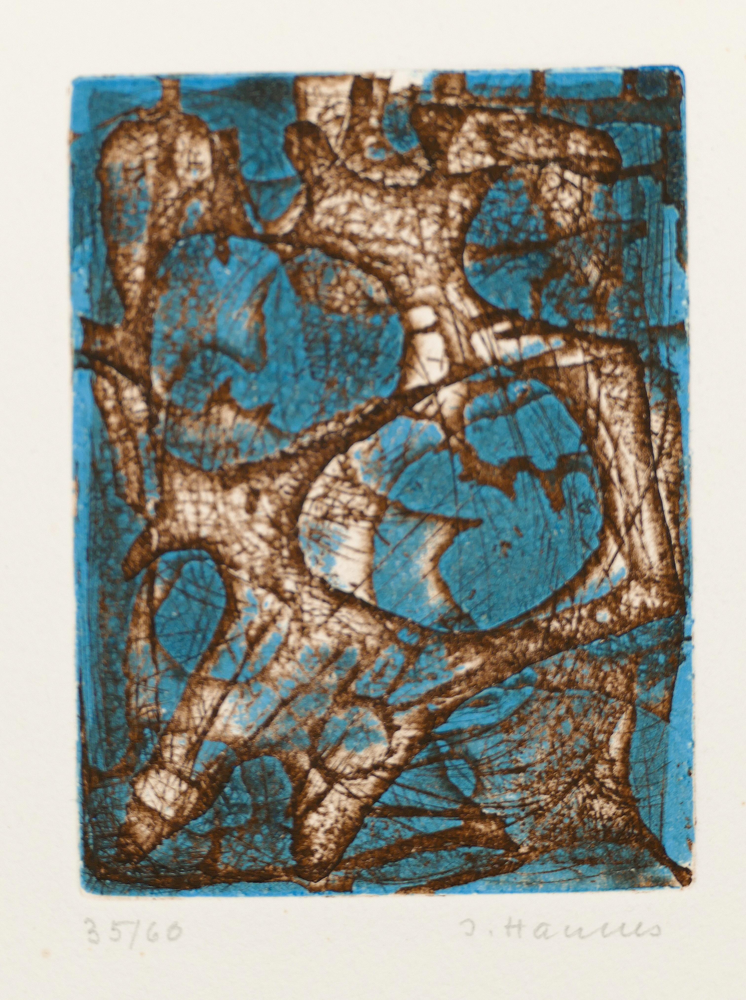 Turquoise and Brown Composition - Original Screen Print - 1970s