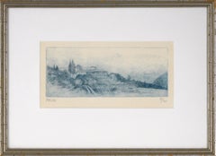 Tuscan Villa - Etching in Blue Ink on Paper by Adrian