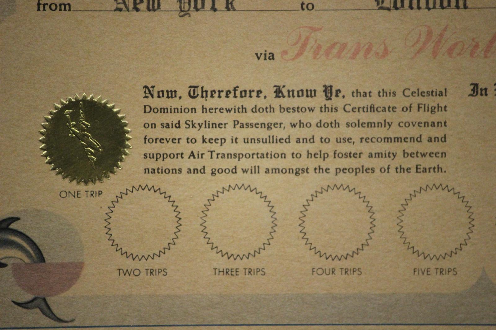 Certificat Skyliner de la TWA, 1955 en vente 3