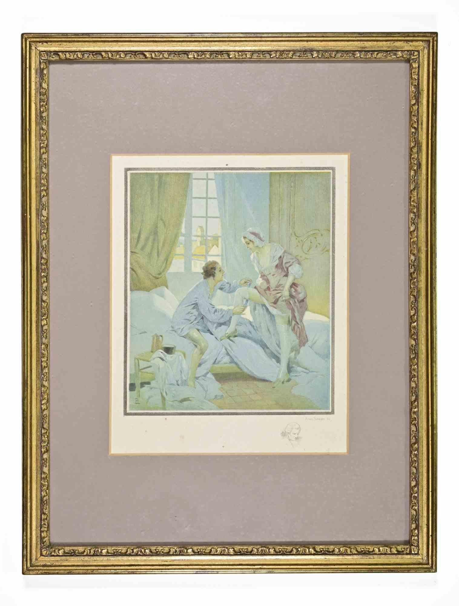 Dos escenas eróticas - Litografía - Principios del siglo XX - Print de Unknown