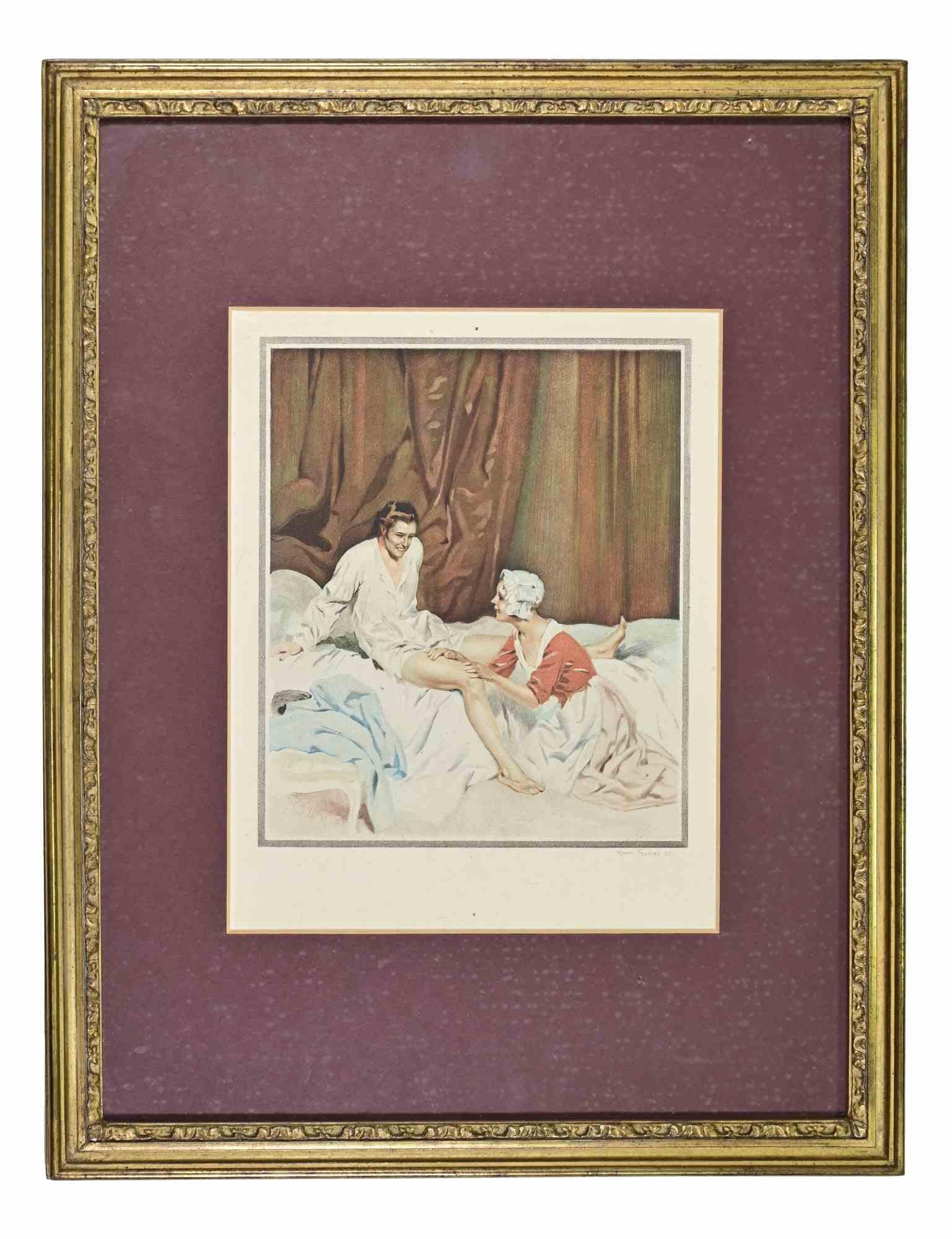 Dos escenas eróticas - Litografía - Principios del siglo XX - Print Moderno de Unknown