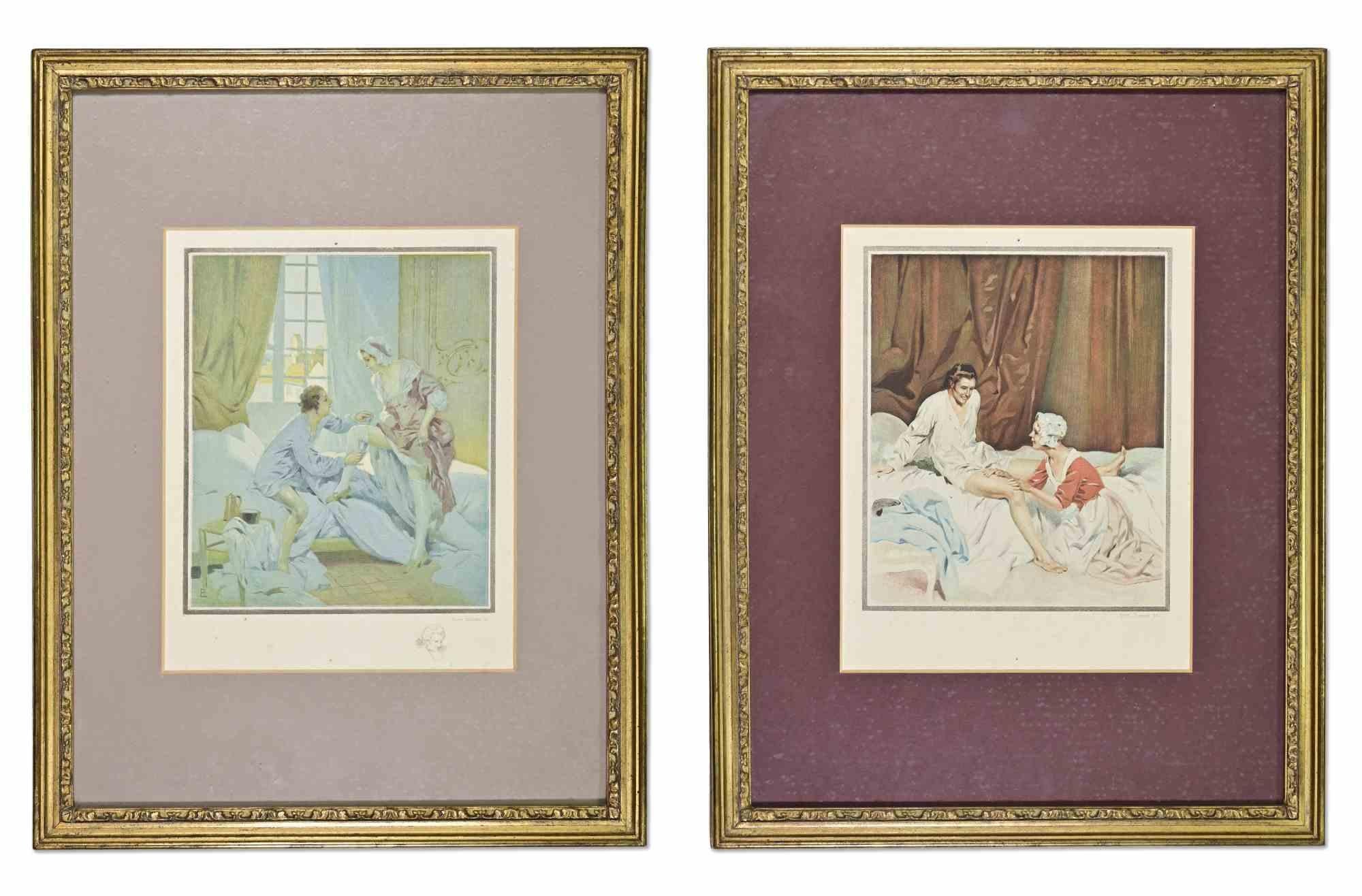 Nude Print de Unknown - Dos escenas eróticas - Litografía - Principios del siglo XX