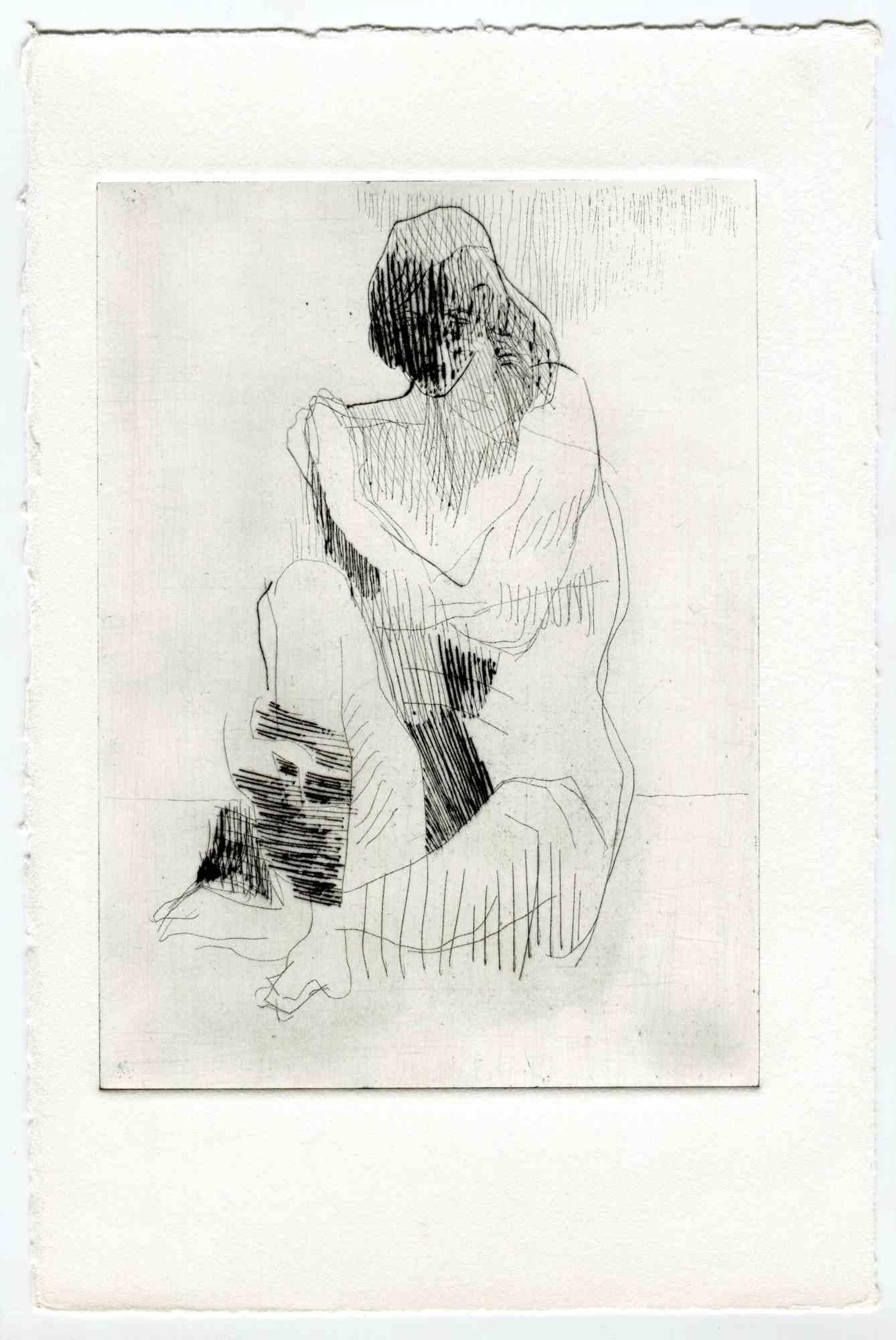 Two Faces Nude - Original Etching and Drypoint - Mid-20th Century