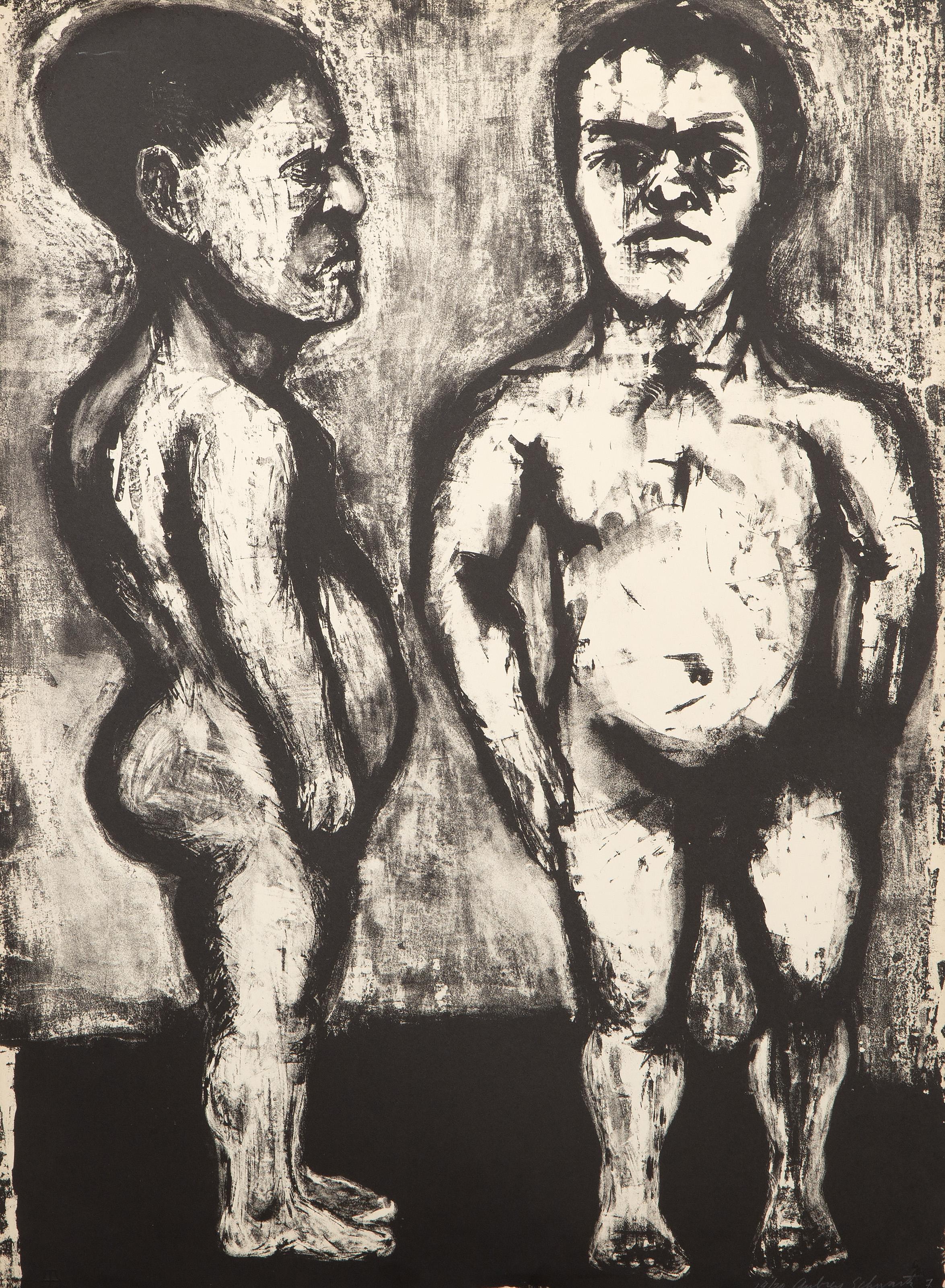 Aubrey Schwartz Nude Print - Two Figures from The Midget and the Dwarf Portfolio, Modern Lithograph