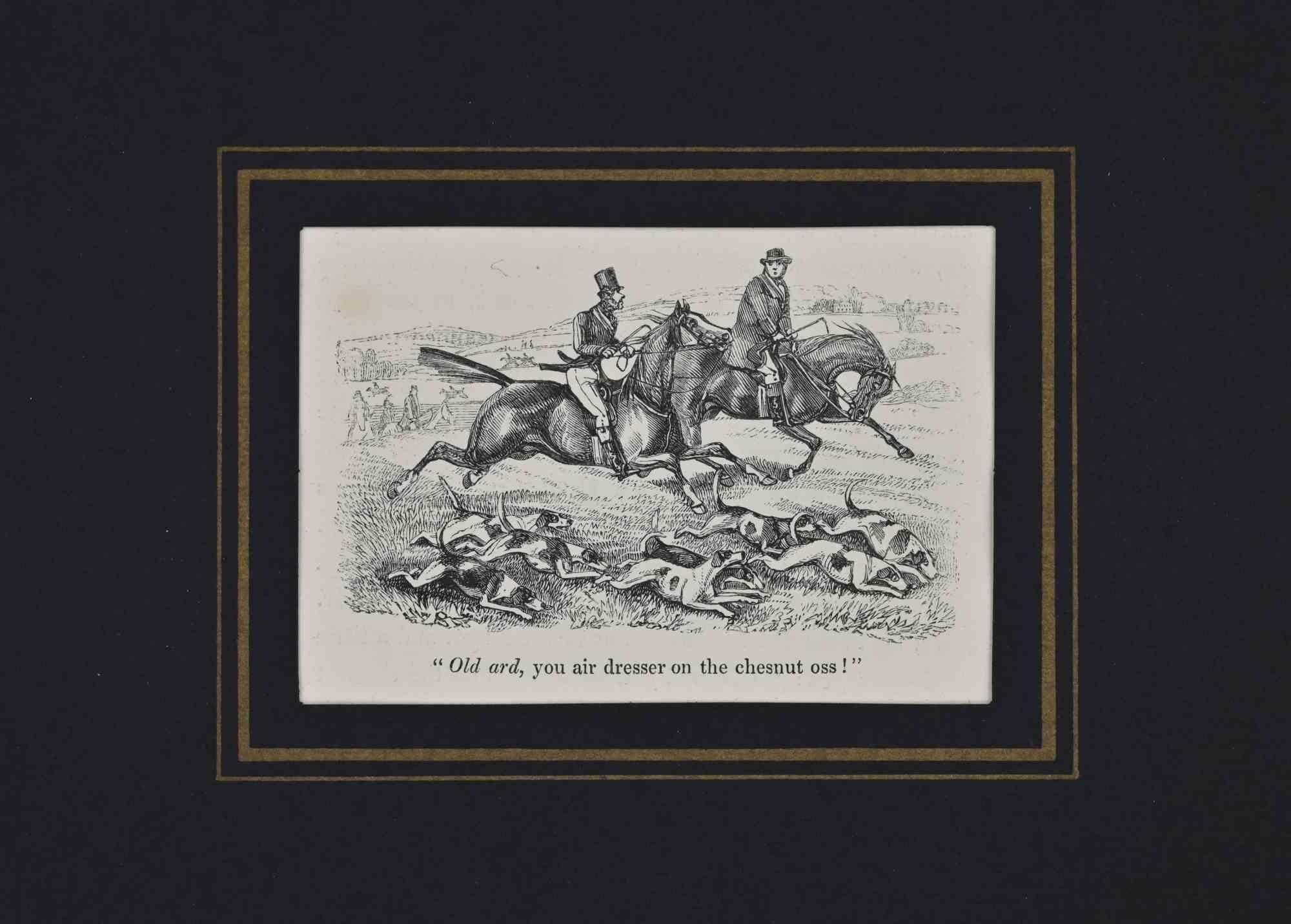 Figurative Print di Unknown - Due gentiluomini a cavallo - Litografia - XIX secolo