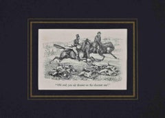 Antique Two Gentlemen Riding Horses - Lithograph - 19th Century