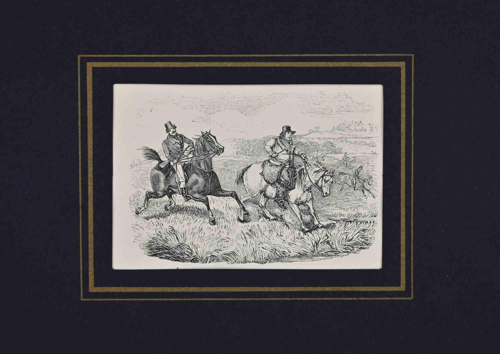 Figurative Print Unknown - Deux gentilshommes à cheval - Lithographie - 19e siècle