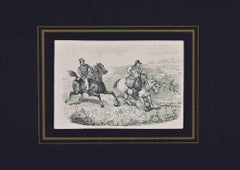Antique Two Gentlemen Riding Horses - Lithograph - 19th Century