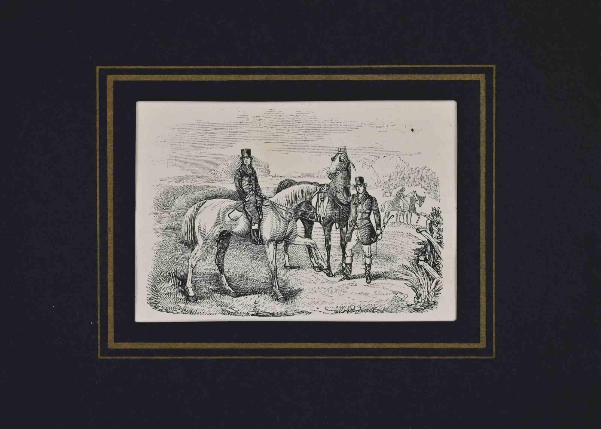 Figurative Print Unknown - Deux gentilshommes à cheval - Lithographie - 19e siècle