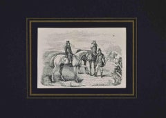 Antique Two Gentlemen Riding Horses - Lithograph - 19th Century