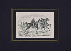 Antique Two Gentlemen Riding Horses - Lithograph - 19th Century