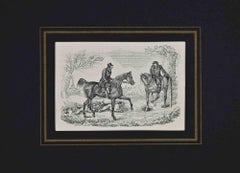 Antique Two Gentlemen Riding Horses - Lithograph - 19th Century
