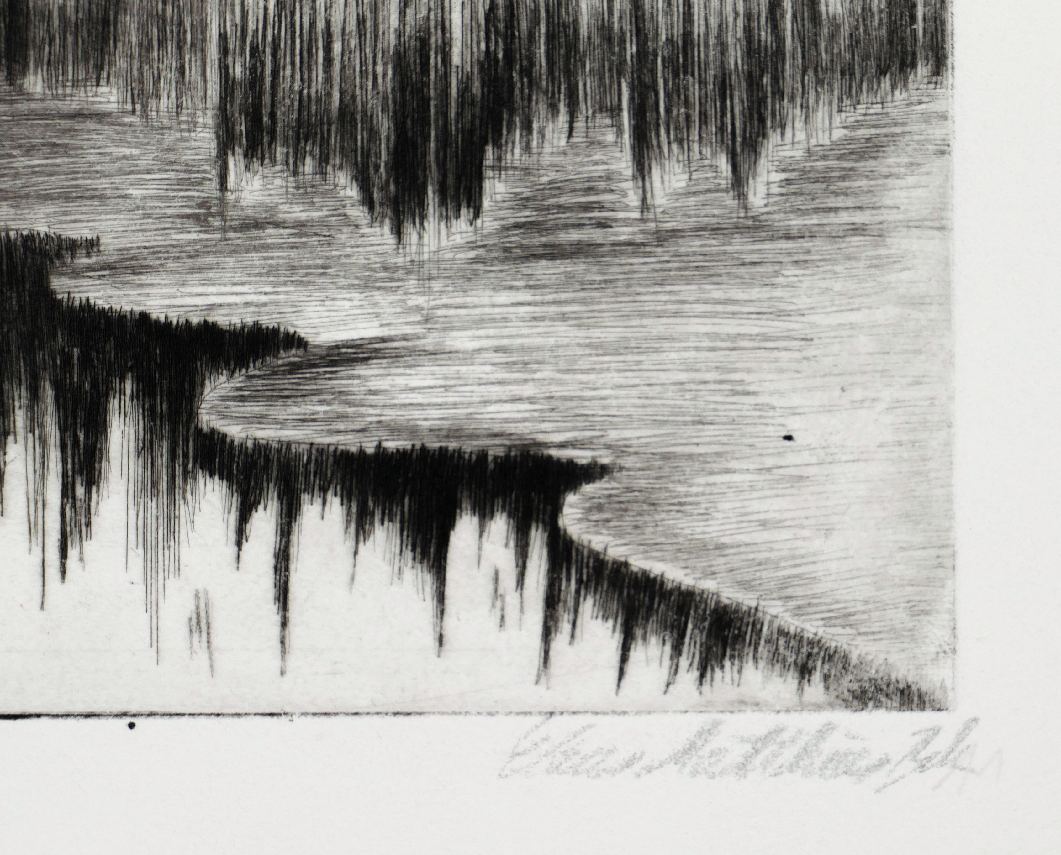 Abmessungen des Bildes: 10 x 14,8 cm.

Zwei Seelandschaften sind das Thema dieser beiden Originalradierungen und Kaltnadelradierungen in Schwarzweiß auf Papier, die von einem deutschen Künstler geschaffen wurden, dessen Signatur nicht vollständig