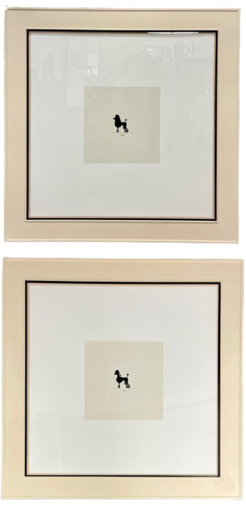 Two Large Poodles Silhouette in Custom Matted Frames - Beige Animal Print by Unknown