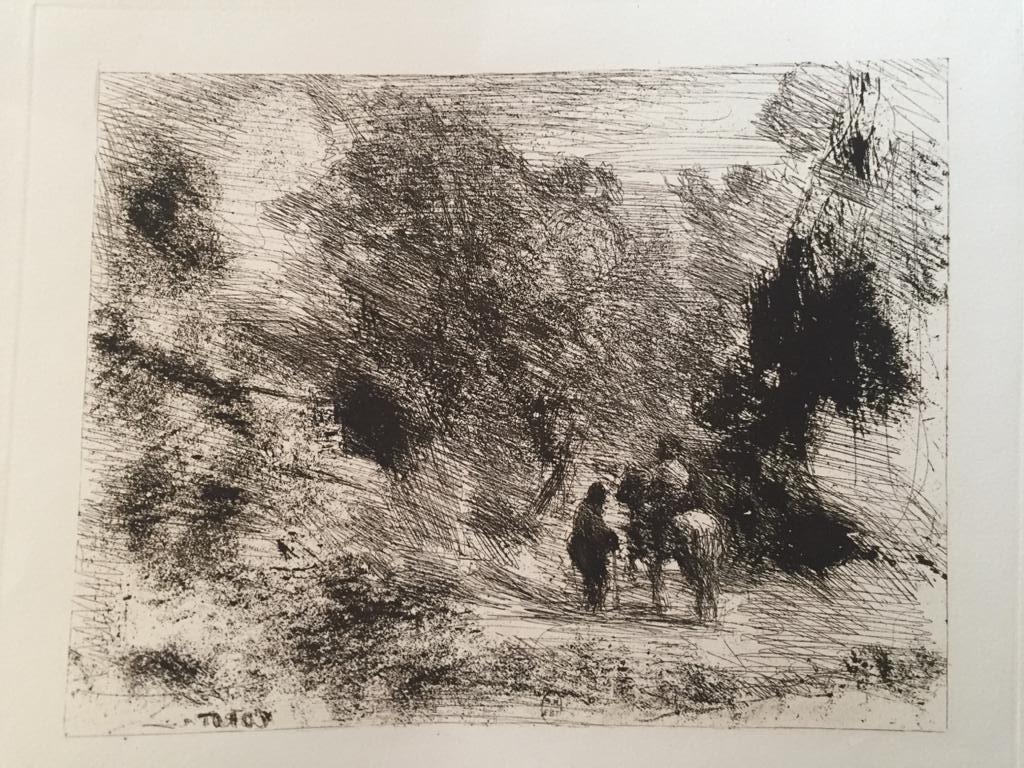 Unknown Figurative Print - Two Men and a Horse - Etching  - 20th Century