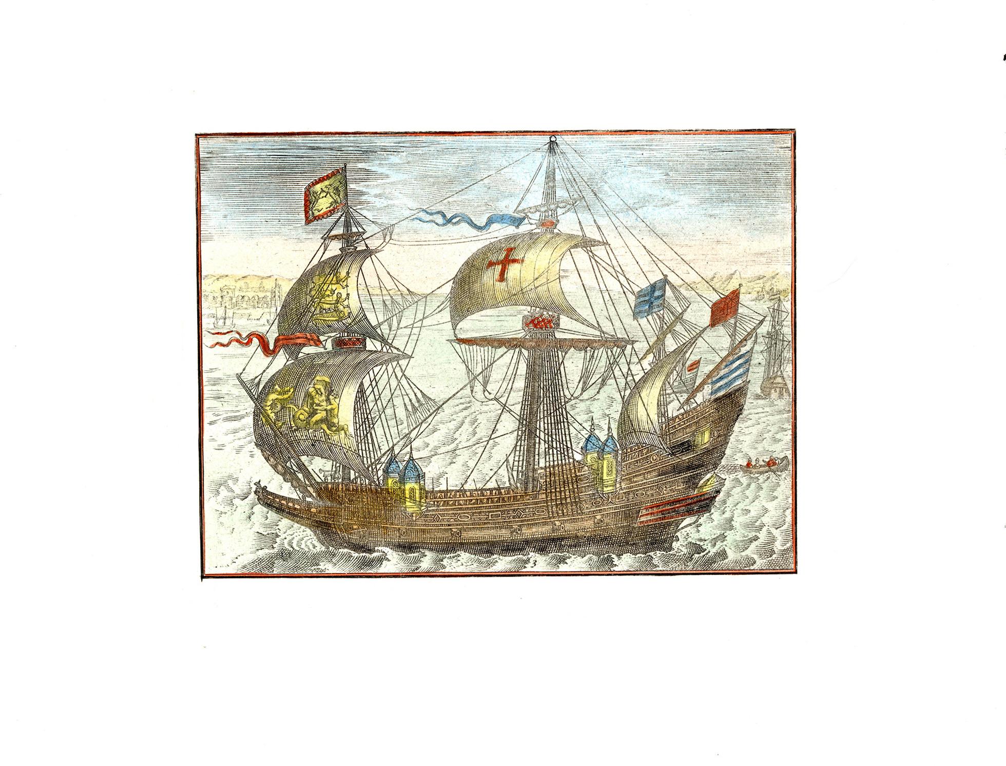 Due immagini navali che raffigurano navi da guerra del XVII secolo - Print di Unknown