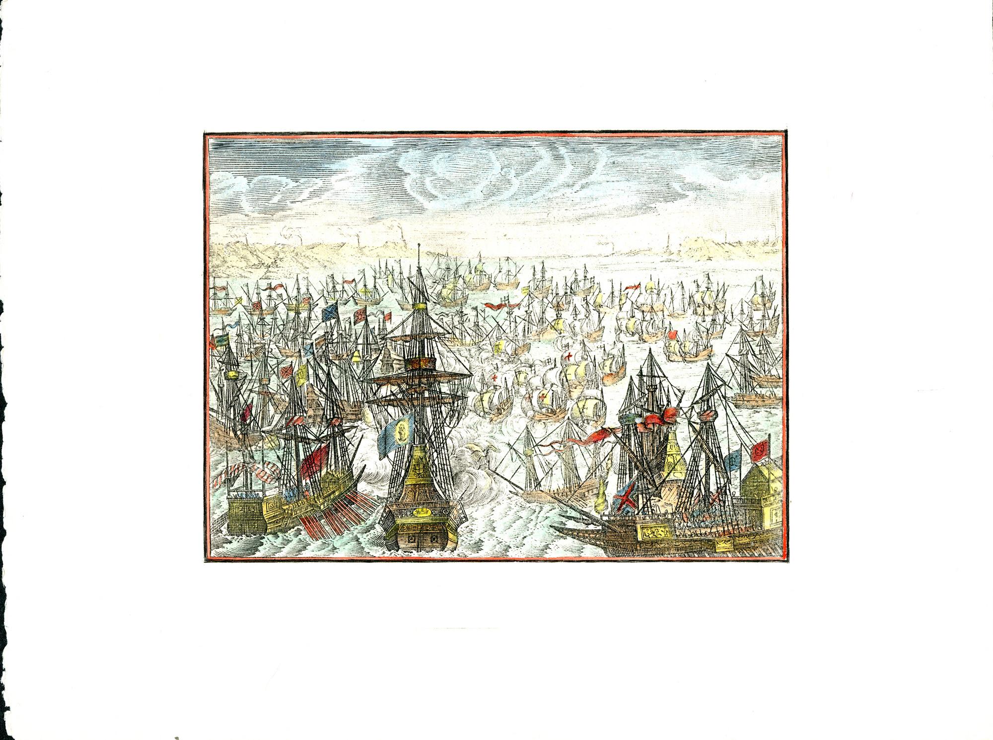 Due immagini navali che raffigurano navi da guerra del XVII secolo - Print Scuola francese di Unknown