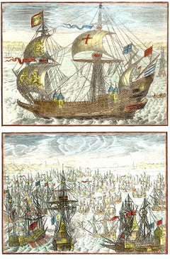 Two naval images depicting 17th century warships