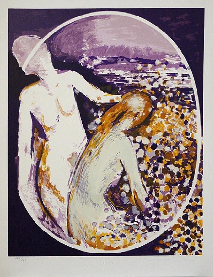 „Two People in Violett“ Serigraphie in limitierter Auflage, 149/199 – Print von Unknown