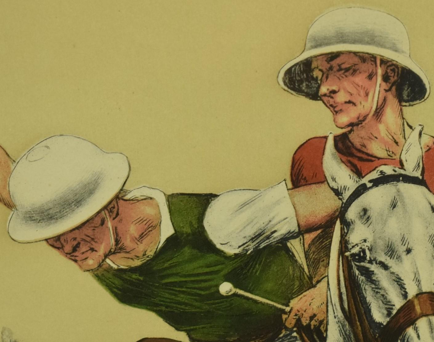 Stylish equestrian image of two polo players attacking the ball

Hand-coloured lithograph

1930s

Art Sz: 23 3/4