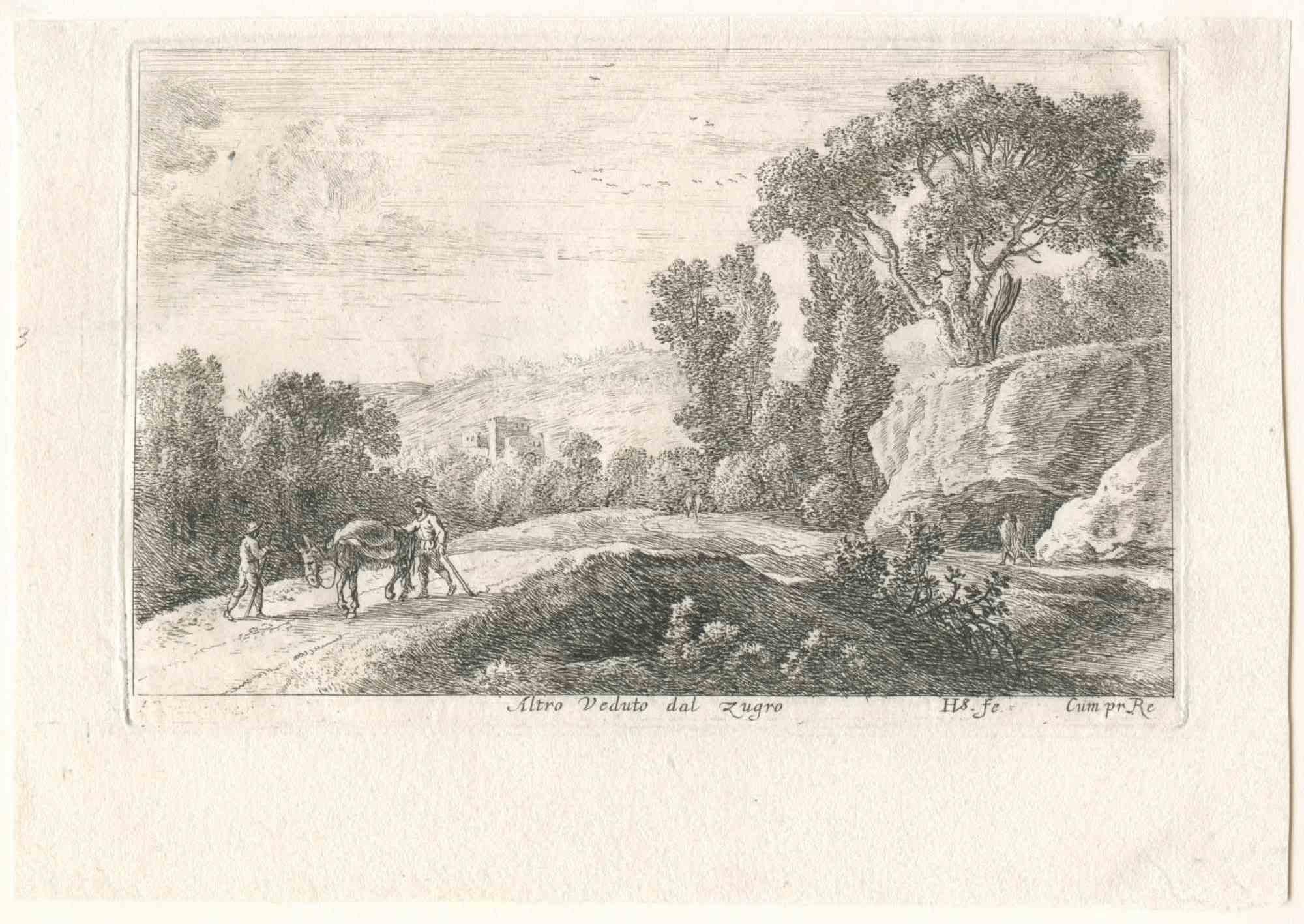 Two Rural Landscapes - Original Etching -1657 - Print by Unknown