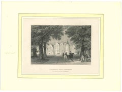 Lithographie originale de la maison Tyningame, Haddington, milieu du 19e siècle