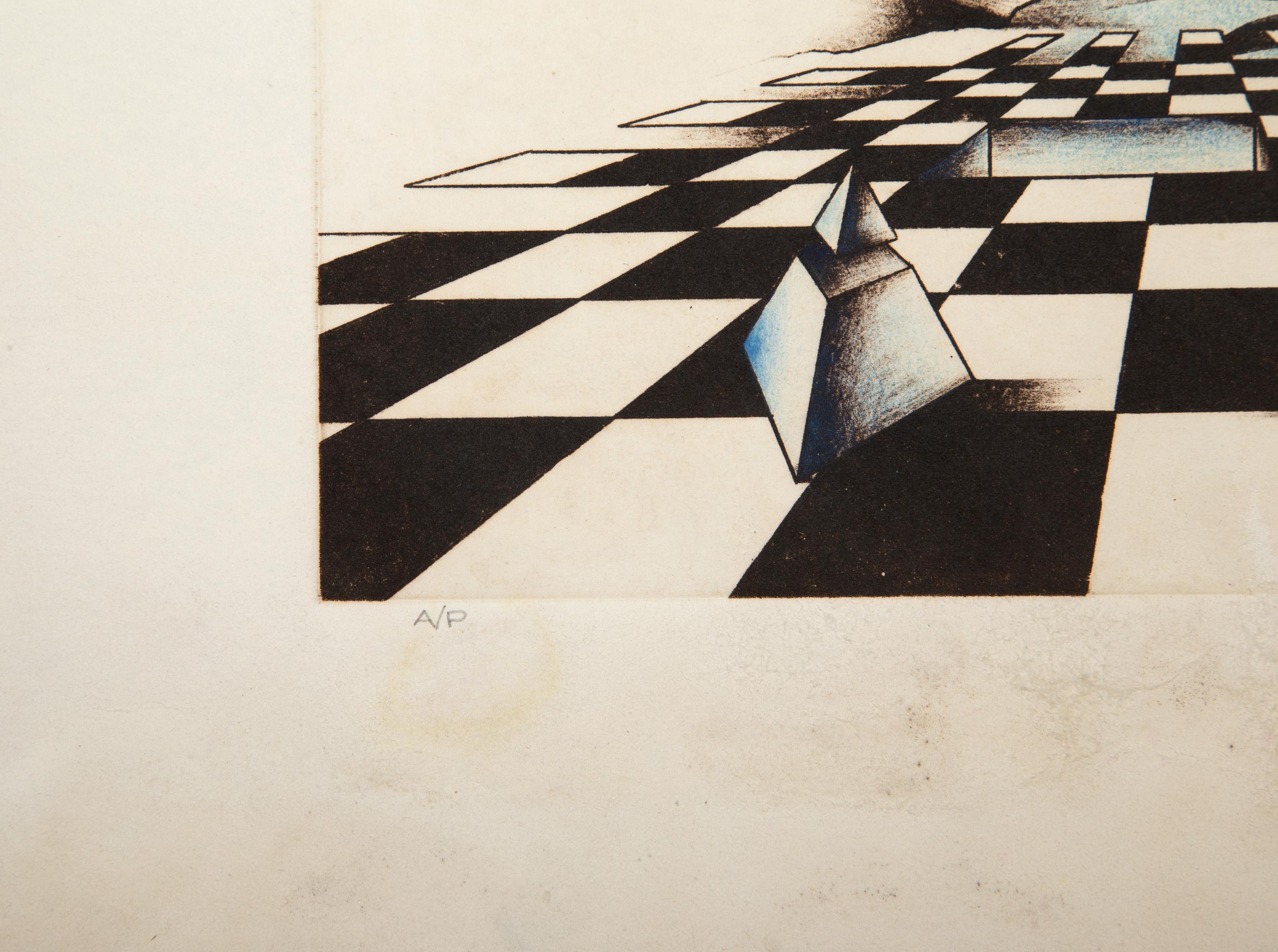 Einhorn im Feld, surrealistische Radierung von Douglas C. Backhaus im Angebot 2