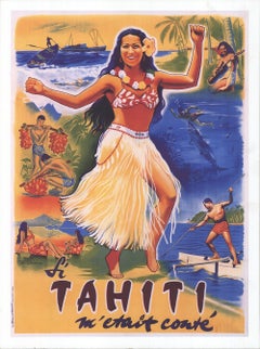 Unknown 'Tahiti' Vintage Blue,Yellow Giclee