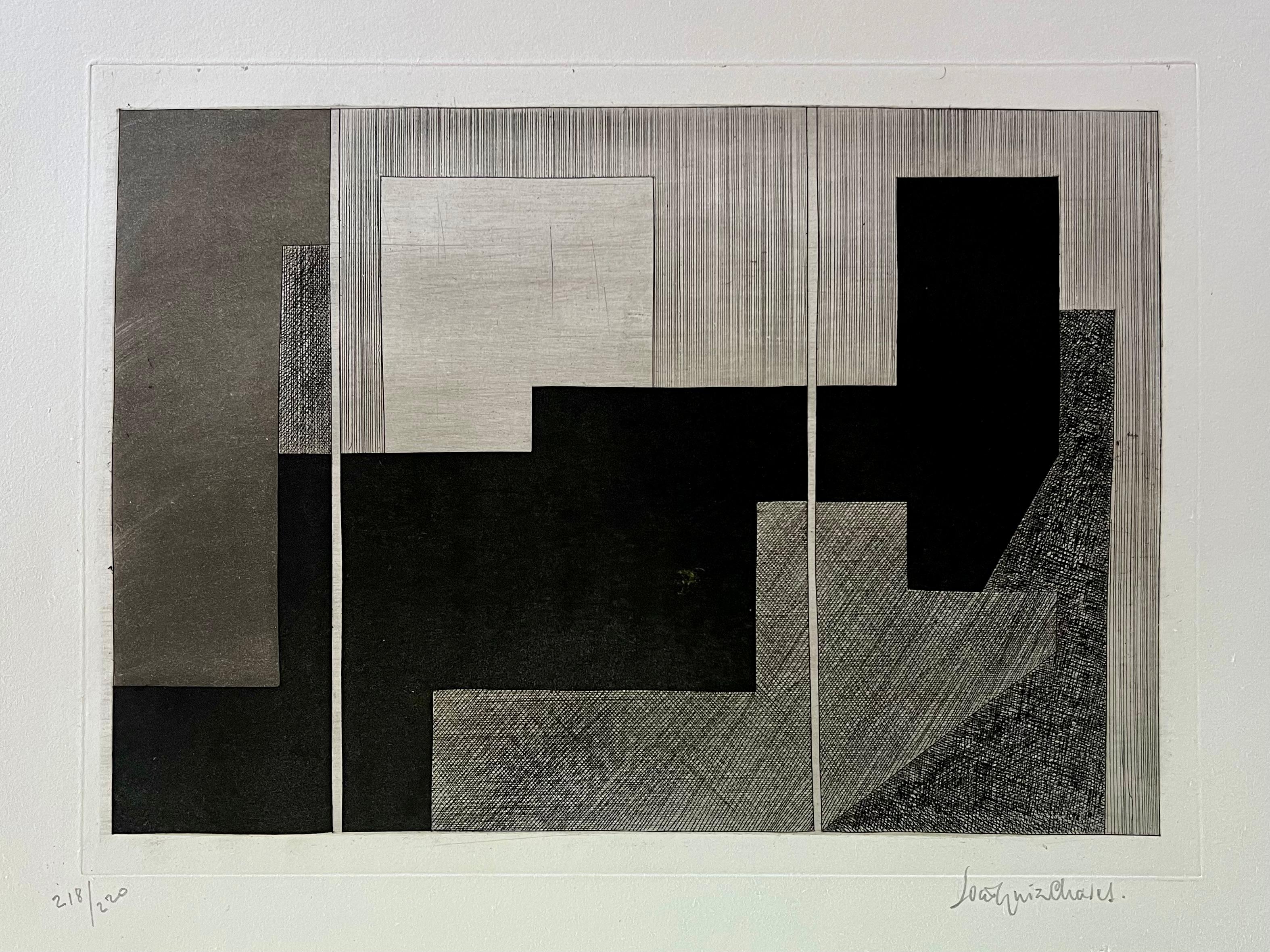 Unknown Abstract Drawing - untiltled, black, white and gray etching