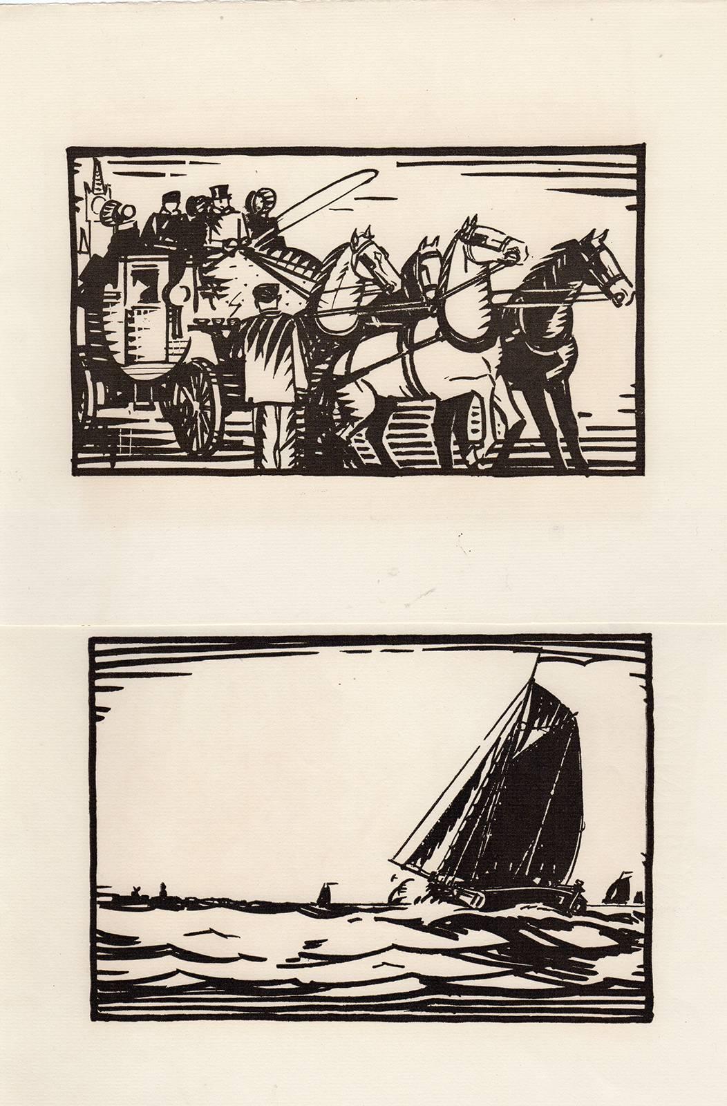 Unknown Figurative Print - untitled. A set of 8 original linocuts with various depictions [...].