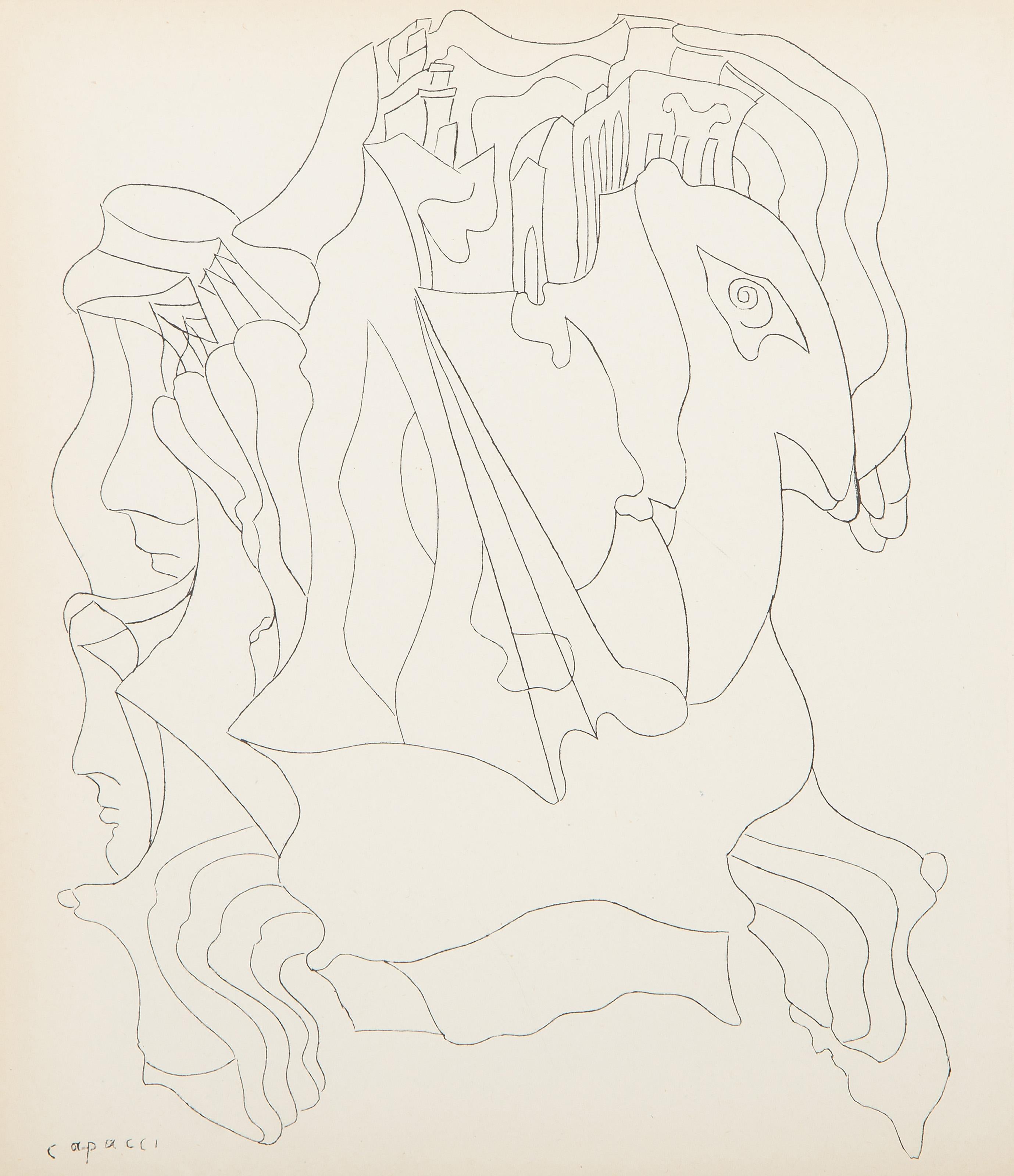  Bruno Capacci, Italian (1906 - 1996) - Untitled from Le Surrealisme en 1947, Year: 1947, Medium: Etching, Edition: 950, Size: 9 x 7.75 in. (22.86 x 19.69 cm), Printer: Mourlot, Paris, Publisher: Maeght Editeur, Paris, Description: From the