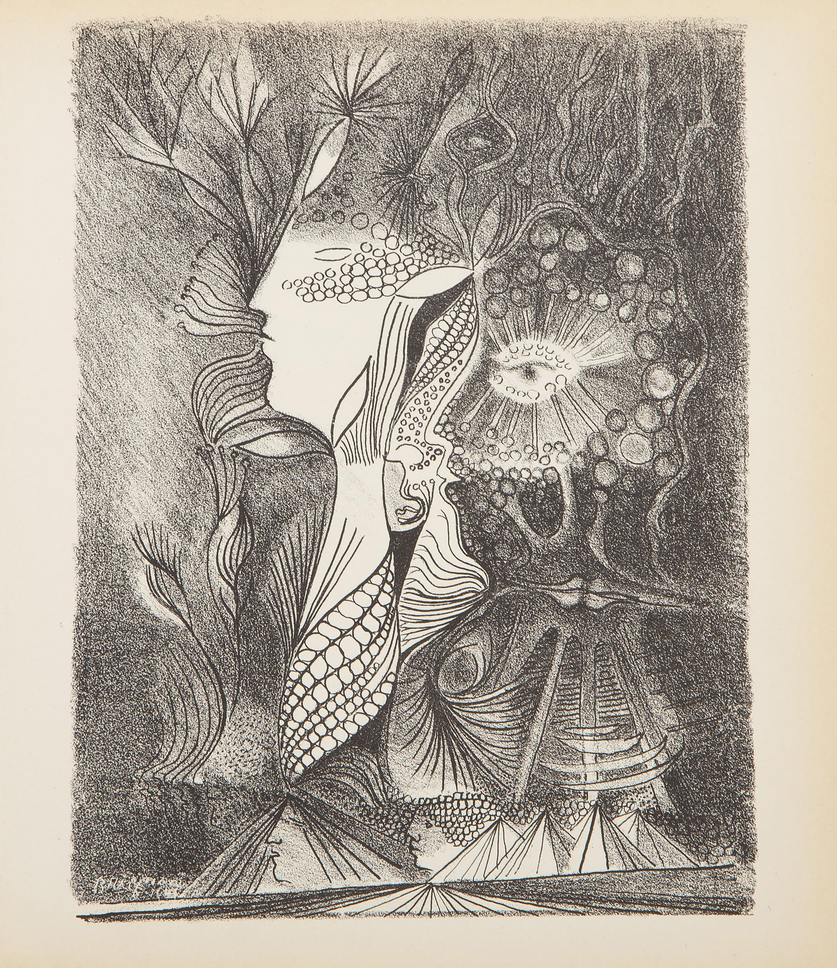 Surrealistische Lithographie ohne Titel aus Le Surrealisme en 1947, Serge Brignoni, Surrealistische Lithographie