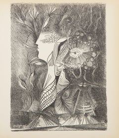Surrealistische Lithographie ohne Titel aus Le Surrealisme en 1947, Serge Brignoni, Surrealistische Lithographie