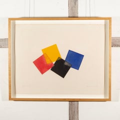 1970s Bright Abstract Print Framed in Oak by Stephen Buckley