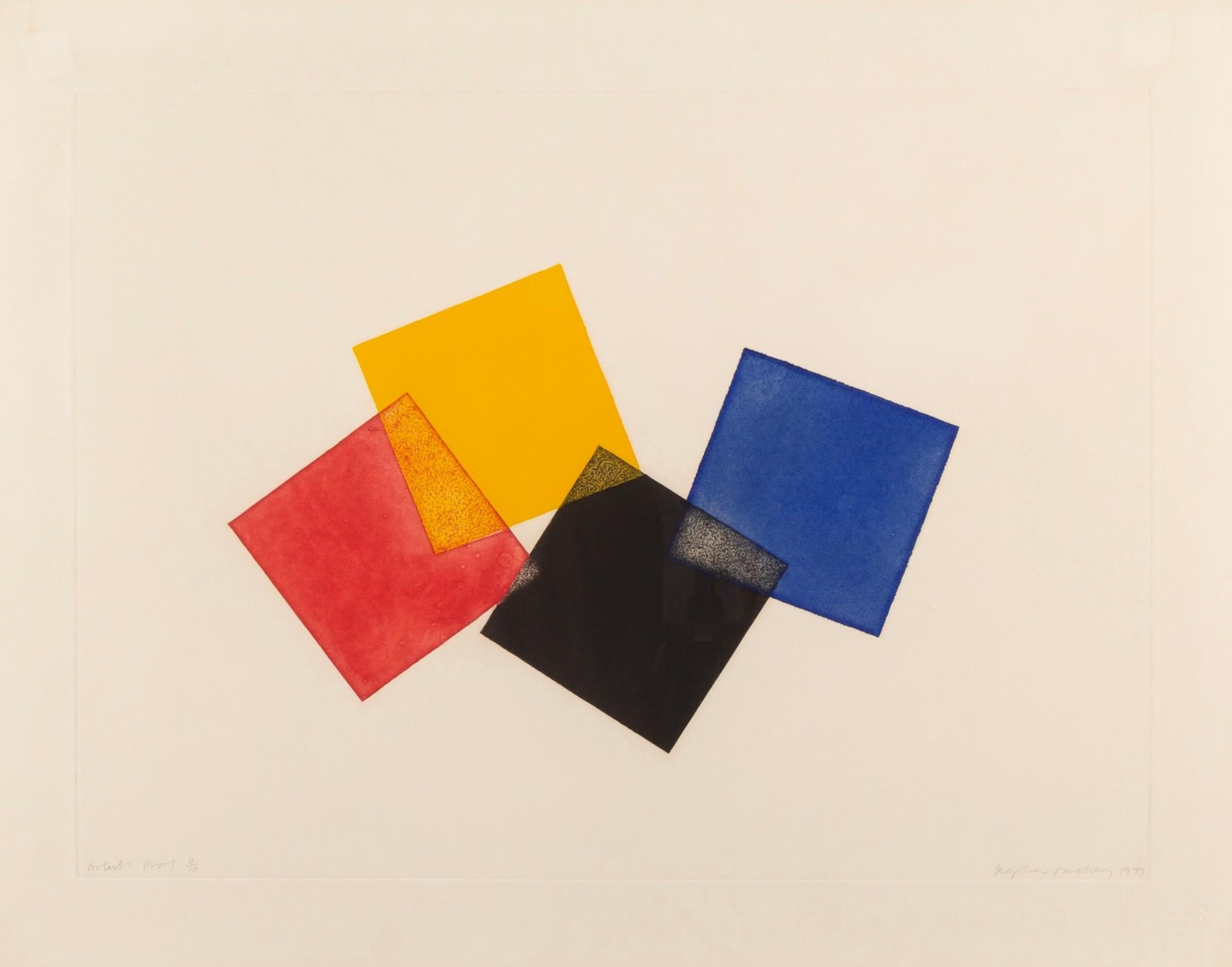 1970s Bright Abstract Print Gerahmt in OAK von Stephen Buckley – Art von Unknown