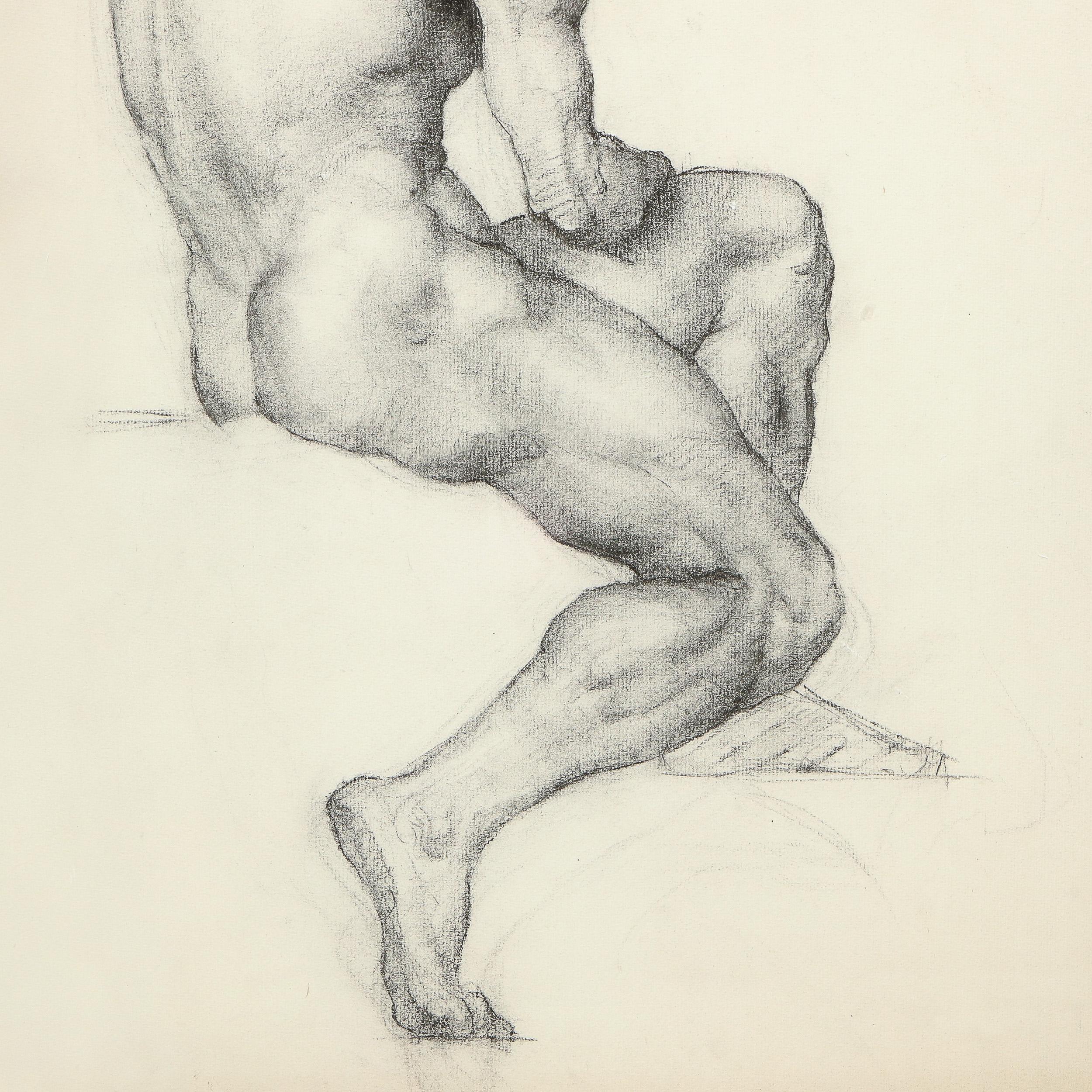 Untitled (Male Nude) - Beige Nude Print by Unknown