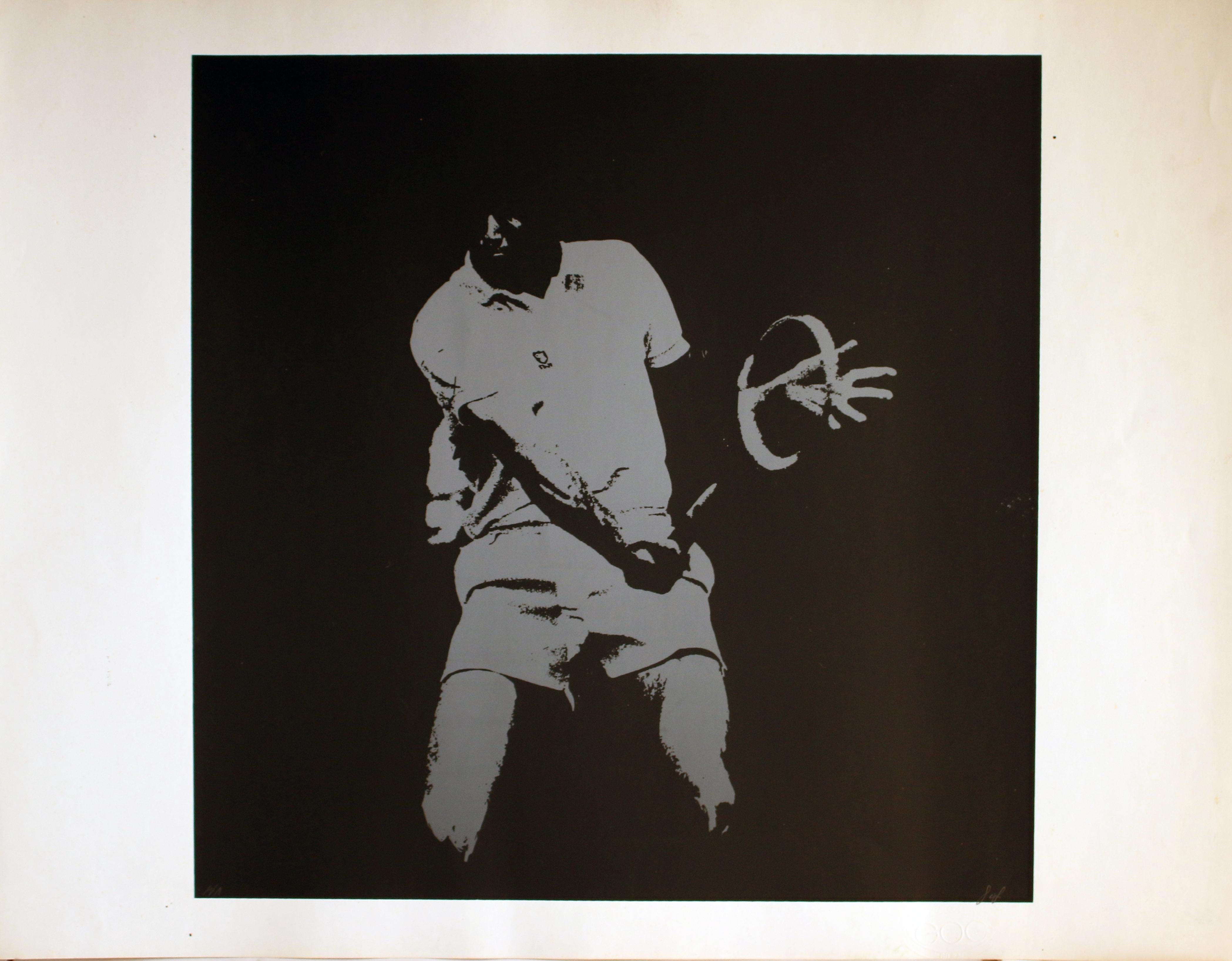 Unknown Abstract Print - Untitled: Tennis Player Blue/Grey Serigraph (Artist Proof)