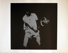 Ohne Titel: Tennisspieler Serigraphie in Blau/Grau (Künstlerabzug)