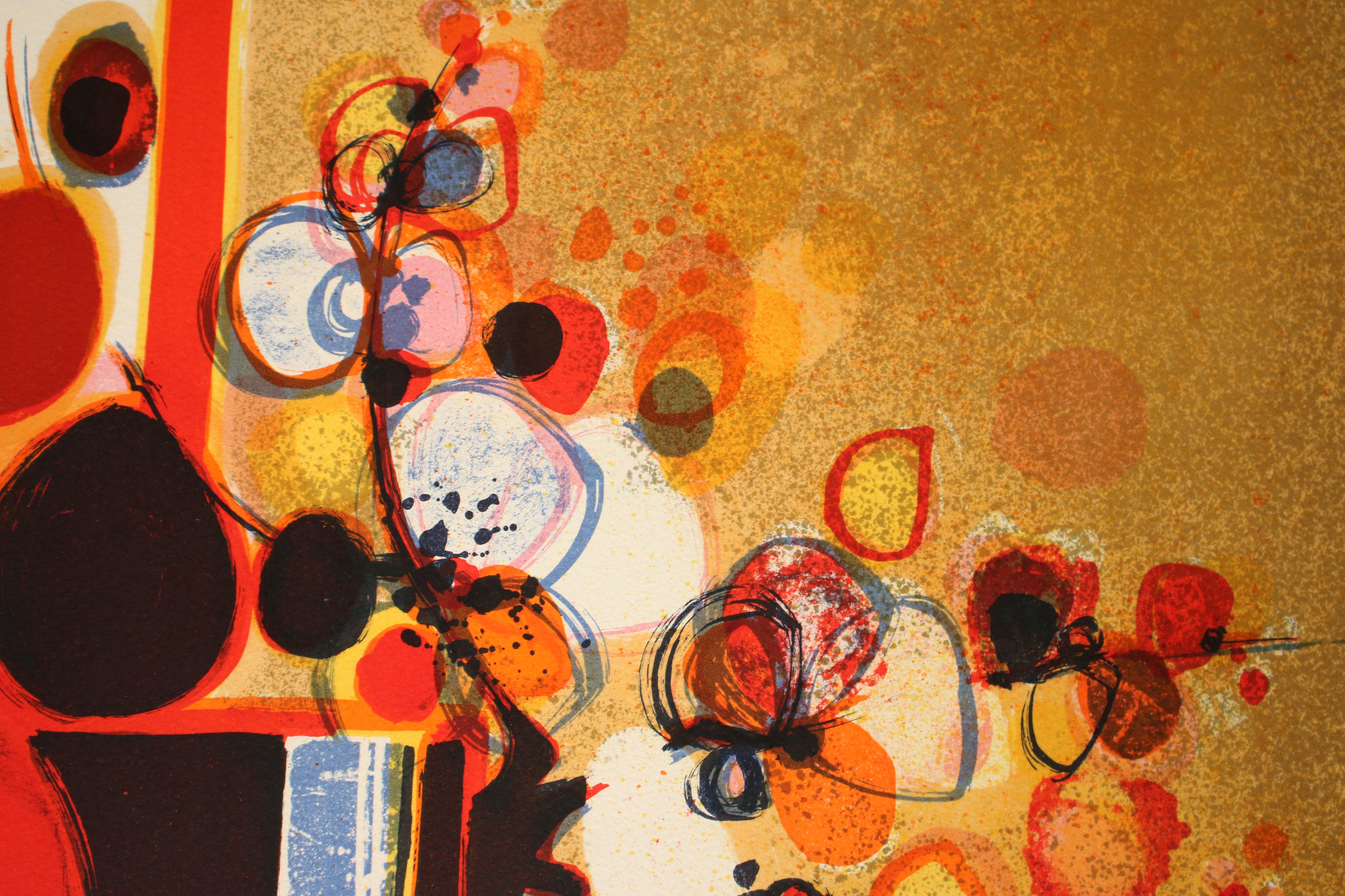 Ohne Titel: Gelb-orangefarbenes Tablett-Stillleben (Ausgabe 206/260) (Abstrakt), Print, von Unknown