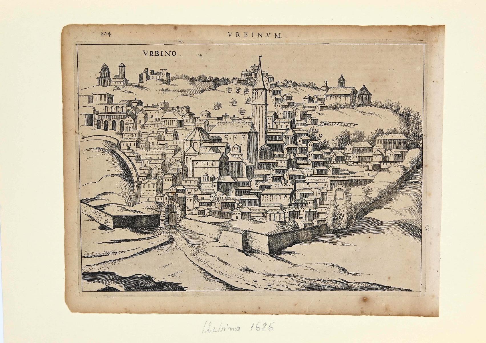 Unknown Landscape Print - Urbino Under the Snow - Etching - 17th Century