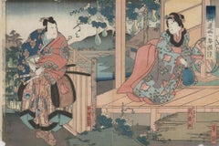 Utagawa Yoshitaki (1841-1899) - Japanischer Farbholzschnitt, Ein geheimnisvoller Besucher