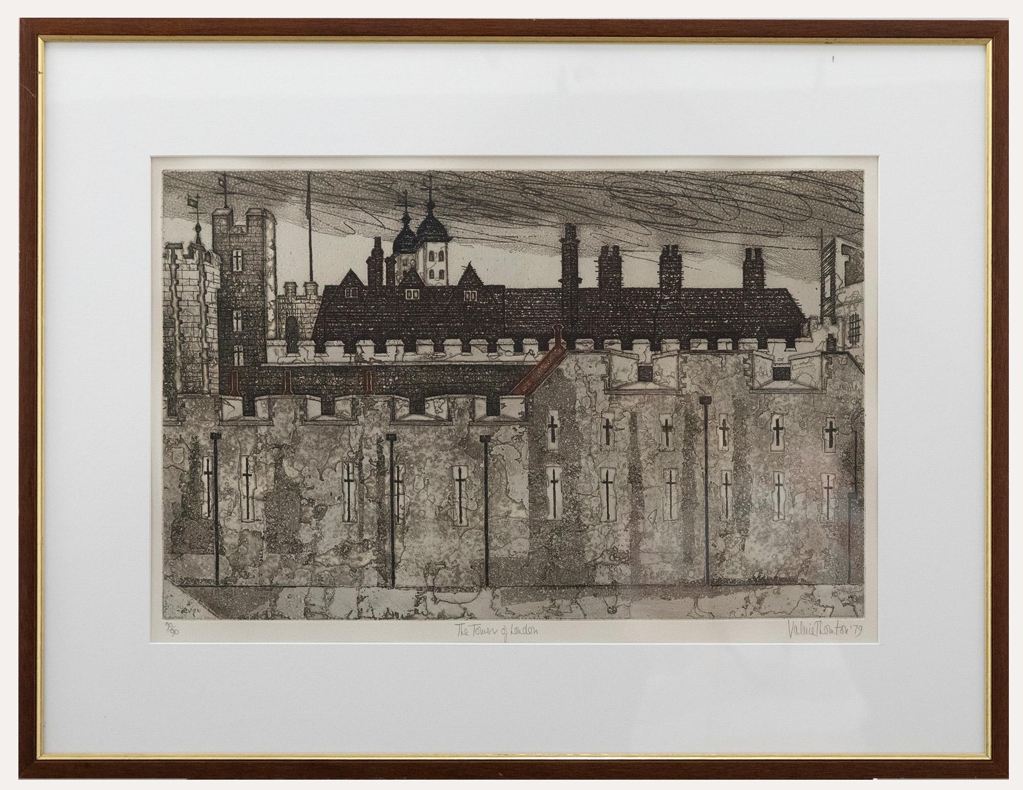 Unknown Landscape Print - Valerie Thornton (1931-1991) - Framed 20th Century Aquatint, The Tower of London