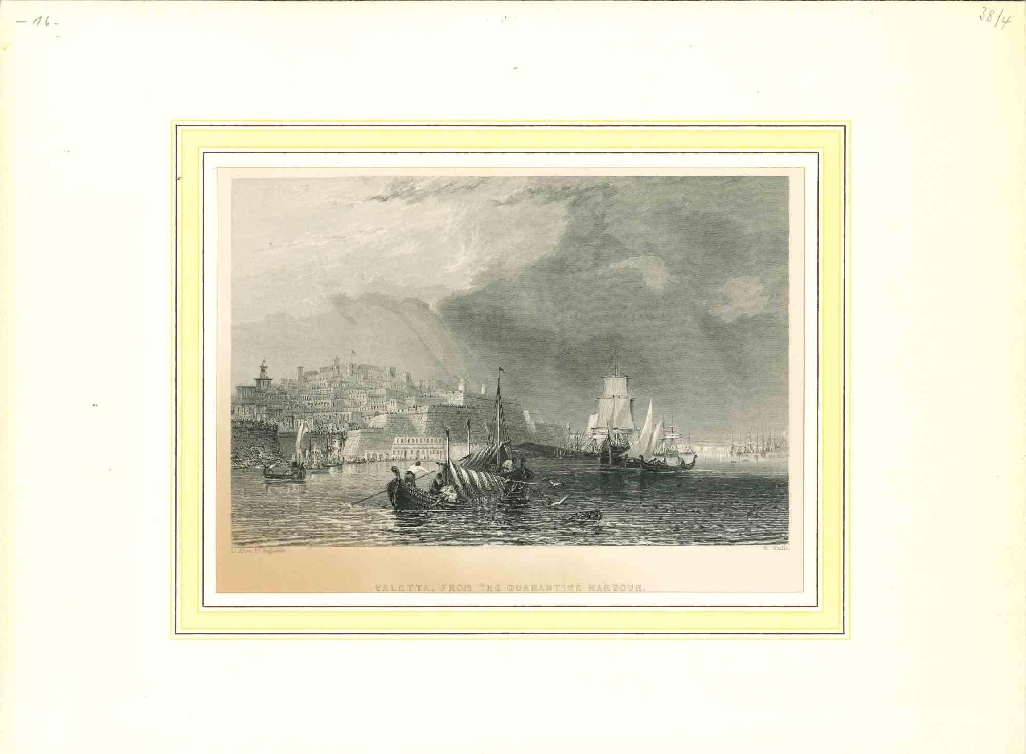 Unknown Figurative Print - Valletta From the Quarantine Harbour - Original Lithograph - Early-19th Century