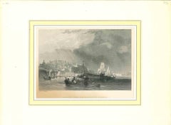 Antique Valletta From the Quarantine Harbour - Original Lithograph - Early-19th Century