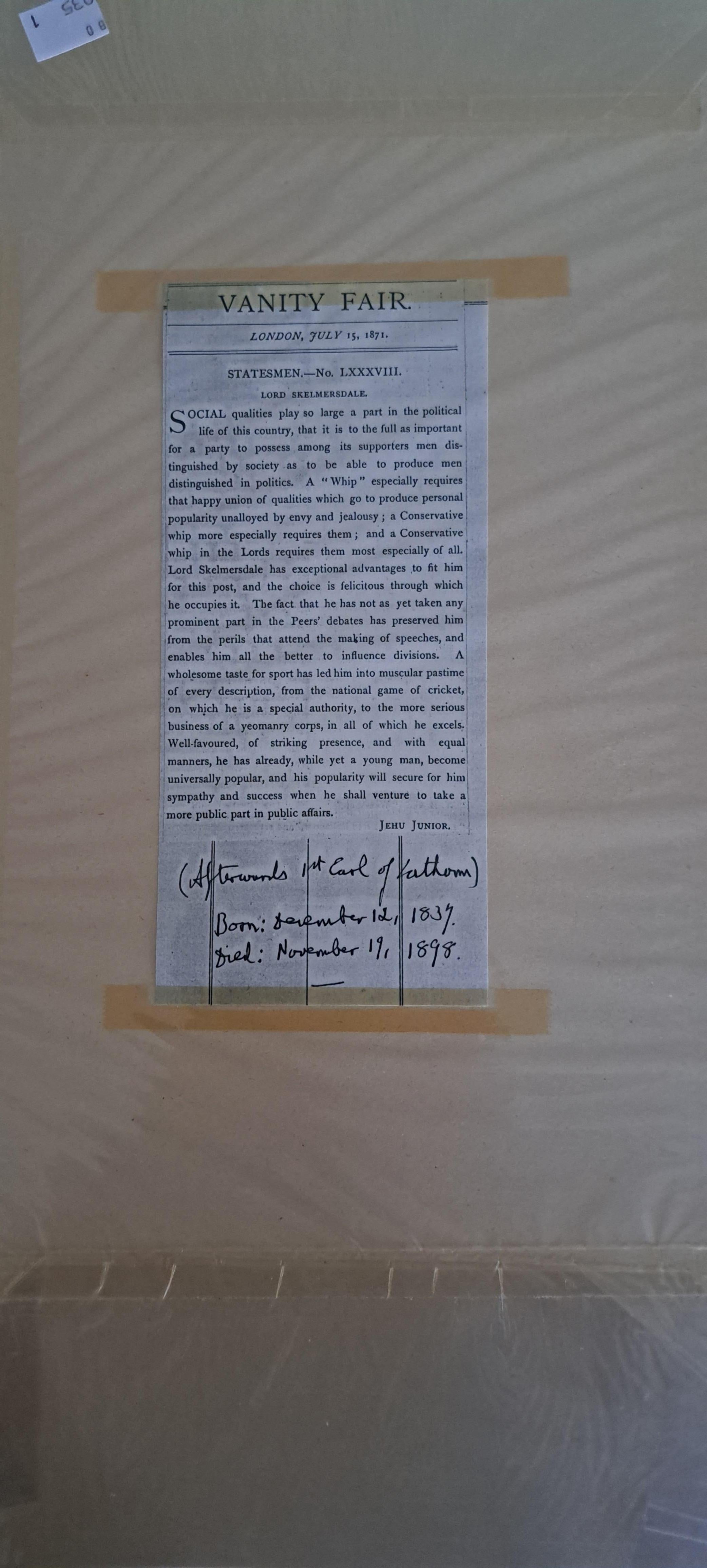 Vanity Fair print statesman non  88 fouet conservateur - Victorien Print par Unknown