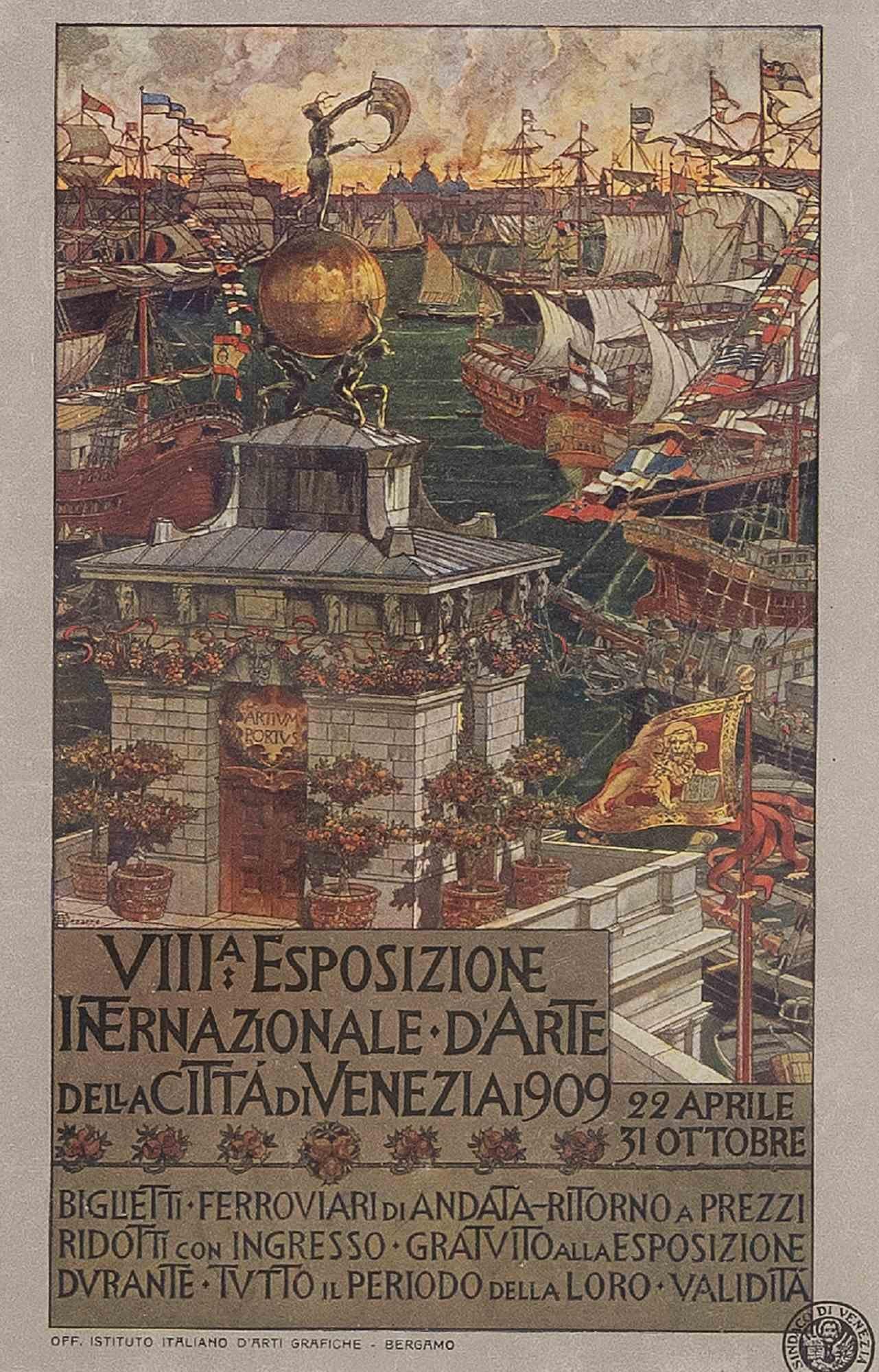 Unknown Figurative Print - Venice International Art Exhibition - Vintage Poster - 1909