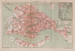 Venise, Italie. Carte ancienne Plan de ville Chromolithographie, circa 1895