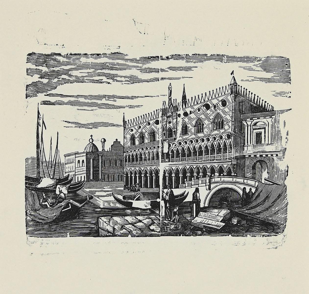 Venice - Original  Woodcut  - 1950s